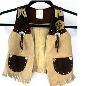 1-2 Yr Old Children's suede leather cowboy vest Western country Sherriff Fringe